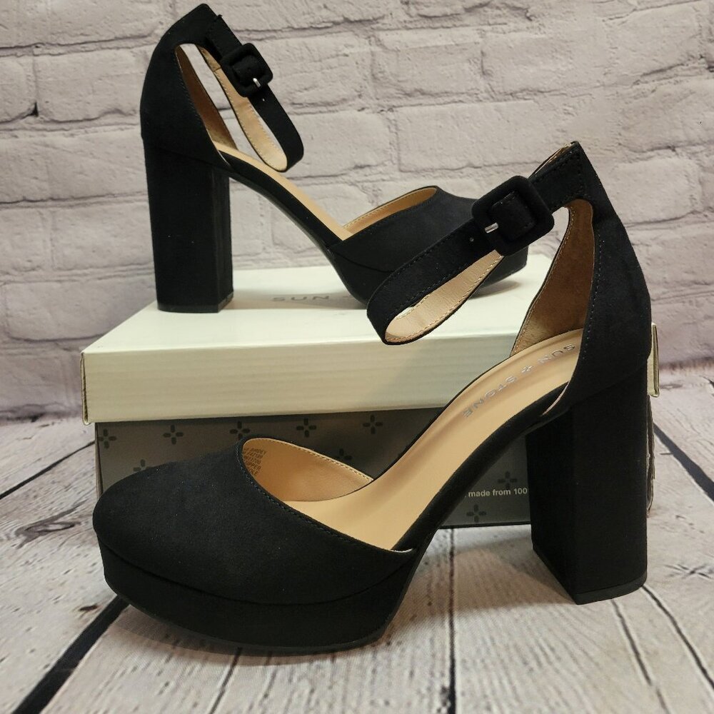Sun + Stone Women's Birdey Ankle Strap Block Heel Platform Pumps